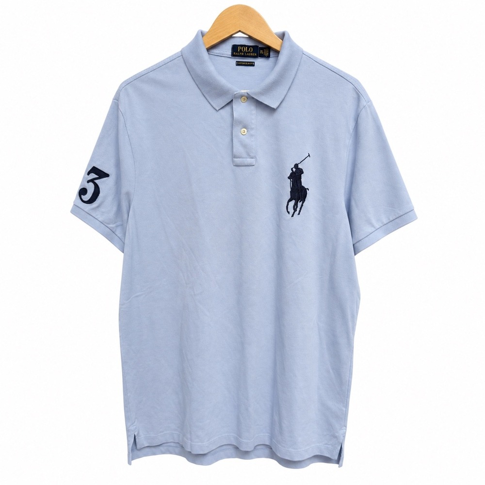 Polo Ralph Lauren Big Pony Polo Shirt Mens XXL Light Blue Custom Slim Fit